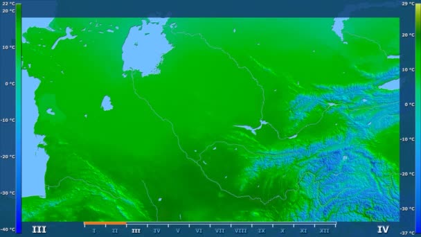 Maximal Temperatur Månad Området Uzbekistan Med Animerade Legend Raw Färg — Stockvideo