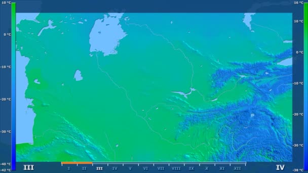 Lägsta Temperatur Månad Området Uzbekistan Med Animerade Legend Raw Färg — Stockvideo