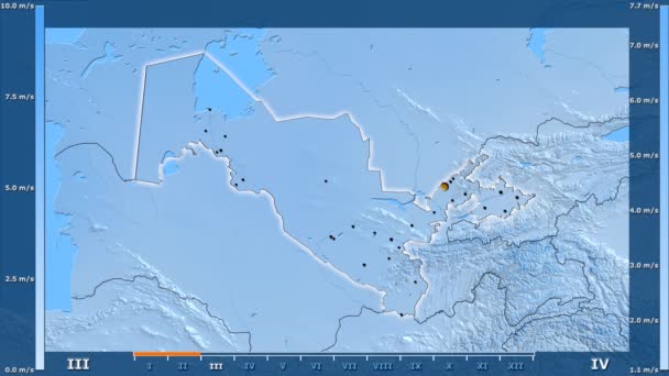 Velocidad Del Viento Por Mes Área Uzbekistán Con Leyenda Animada — Vídeos de Stock