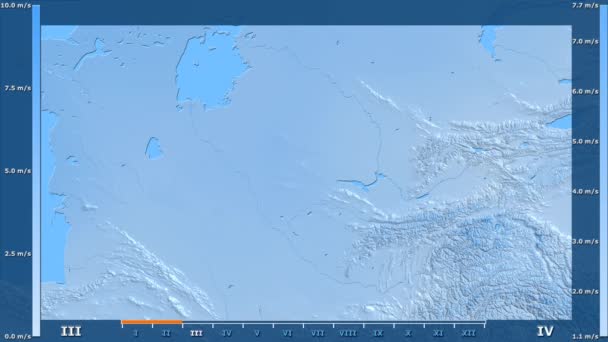Szél Sebesség Havonta Animált Legenda Nyers Színű Shader Üzbegisztán Területén — Stock videók