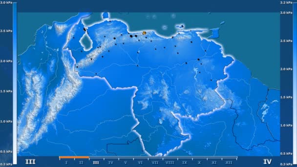 Water Vapor Pressure Month Venezuela Area Animated Legend Glowing Shape — Stock Video