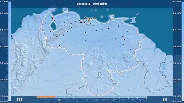 Velocidad Del Viento Por Mes Área Venezuela Con Leyenda Animada — Vídeo de stock