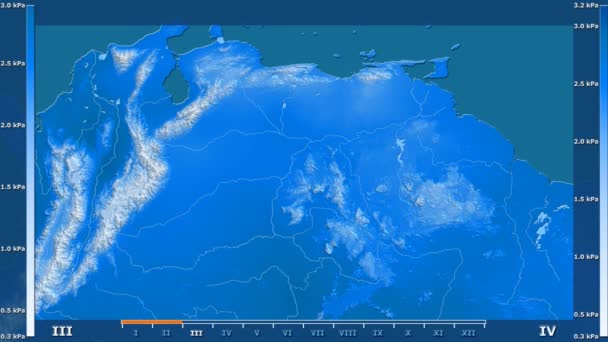 Tekanan Uap Air Bulan Wilayah Venezuela Dengan Legenda Animasi Warna — Stok Video