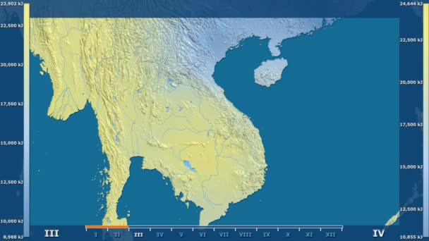 Solstrålning Månad Området Vietnam Med Animerade Legend Raw Färg Shader — Stockvideo