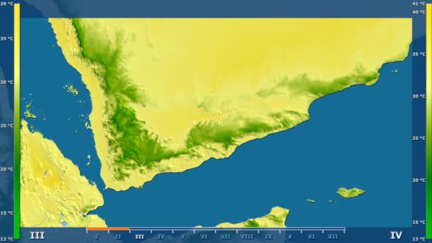 Temperatura Máxima Por Mês Área Iêmen Com Legenda Animada Sombreador — Vídeo de Stock