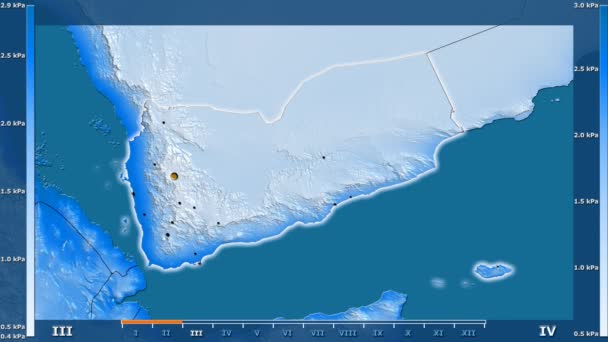 Ciśnienie Pary Wodnej Przez Miesiąc Obszarze Jemenu Legendą Animowane Świecące — Wideo stockowe