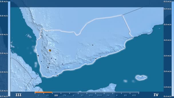Velocidade Vento Por Mês Área Iêmen Com Lenda Animada Forma — Vídeo de Stock