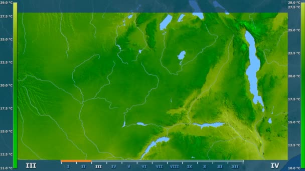 Medeltemperatur Månad Området Zambia Med Animerade Legend Raw Färg Shader — Stockvideo