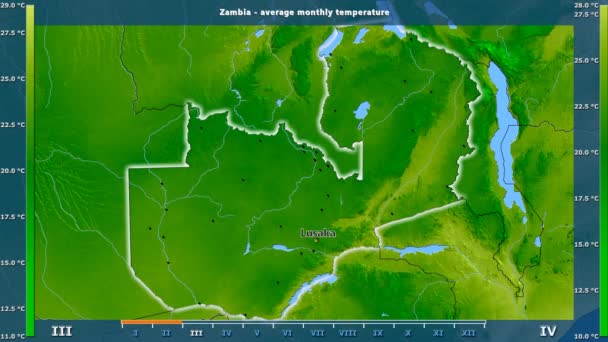 Gemiddelde Temperatuur Maand Het Gebied Van Zambia Met Geanimeerde Legend — Stockvideo