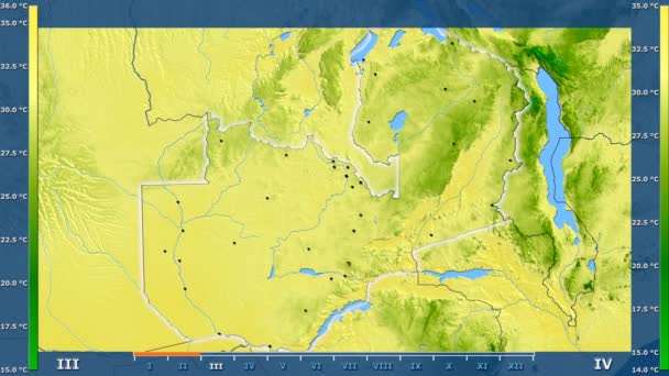 Maximale Temperatur Pro Monat Der Region Sambia Mit Animierter Legende — Stockvideo