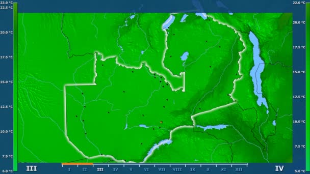 Temperatura Mínima Por Mes Área Zambia Con Leyenda Animada Forma — Vídeo de stock