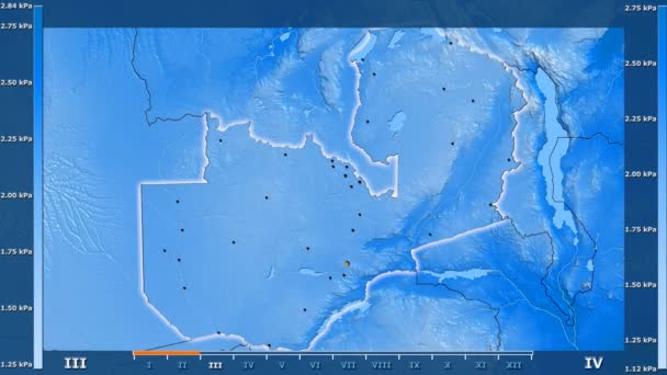 Druk Van Waterdamp Maand Het Gebied Van Zambia Met Geanimeerde — Stockvideo