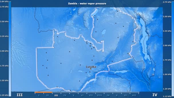 Водяна Пара Тиску Місяцем Області Замбії Анімованими Легендою Українська Етикетки — стокове відео