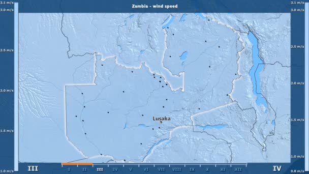 Скорость Ветра Месяцам Районе Замбии Анимационной Легендой Английские Метки Названия — стоковое видео