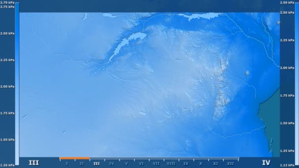 Vattenånga Trycket Månad Zimbabwe Område Med Animerade Legend Raw Färg — Stockvideo