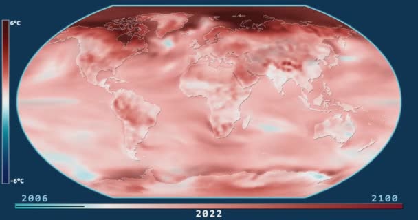 Modelo de mudança de temperatura de superfície (2006-2100, RCP 2.6) na projeção de Wagner VI — Vídeo de Stock
