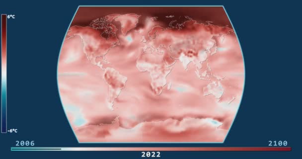 Modell zur Veränderung der Oberflächentemperatur (2006-2100, rcp 2.6) in der Zeitatlas-Projektion — Stockvideo