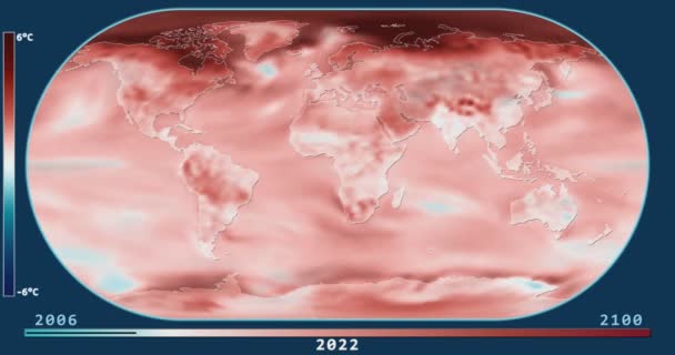Ytans temperatur förändring modell (2006-2100, Rcp 2.6) i Eckert Iii projektionen — Stockvideo