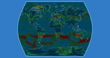 Hız Dünya'nın yüzey üzerinde rüzgar. Kez Atlas projeksiyon. SVS/Gsfc/Nasa veri kümesi kimliği: 4240