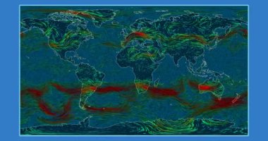 Hız Dünya'nın yüzey üzerinde rüzgar. Patterson projeksiyon. SVS/Gsfc/Nasa veri kümesi kimliği: 4240