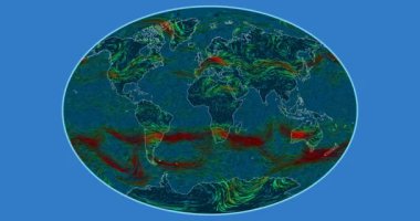 Hız Dünya'nın yüzey üzerinde rüzgar. Fahey projeksiyon. SVS/Gsfc/Nasa veri kümesi kimliği: 4240