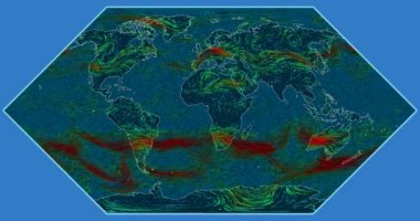 Hız Dünya'nın yüzey üzerinde rüzgar. Eckert ben projeksiyon. SVS/Gsfc/Nasa veri kümesi kimliği: 4240