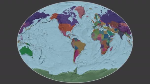 以色列地区在 Fahey 投影中对照全球行政地图 进行动画倾斜变换 — 图库视频影像