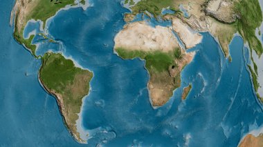 Afrika tektonik plakasının etrafındaki bölgenin uydu haritası. 3B görüntüleme