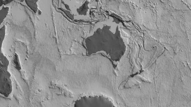 Avustralya tektonik plakası çevresindeki bölgenin çift seviyeli haritası. 3B görüntüleme