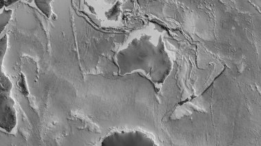 Avustralya tektonik plakasının etrafındaki bölgenin gri tonlu haritası. 3B görüntüleme