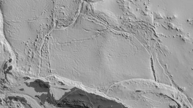 Caroline tektonik plakasının ana hatları. Çevresindeki plakaların kenarları bir bileklik haritasının arka planına karşı. 3B görüntüleme