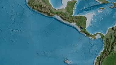 Cocos tektonik plakasının etrafındaki bölgenin uydu haritası. 3B görüntüleme