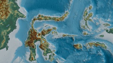 Relief map of the area around the Molucca Sea tectonic plate. 3D rendering clipart
