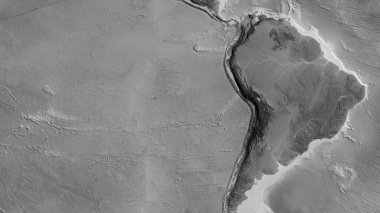 Nazca tektonik plakasının etrafındaki bölgenin gri tonlu haritası. 3B görüntüleme