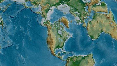 Physical map of the area around the North American tectonic plate. 3D rendering clipart