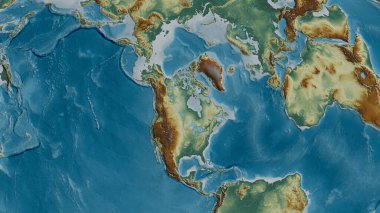 Kuzey Amerika tektonik plakasının çevresindeki bölgenin yardım haritası. 3B görüntüleme