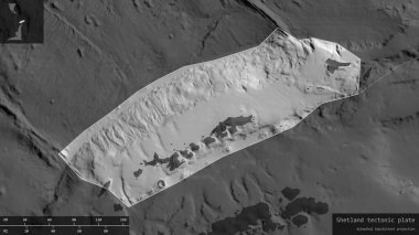 Shetland plaka şekli, bilek haritasının karanlık ve dopdolu arkaplanında bilgi verici örtülerle özetlenmiştir. 3B görüntüleme