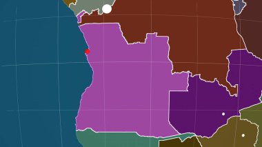 Angola, idari ortografik haritada ana hatlarıyla belirtilmiştir. Sermaye, idari sınırlar ve memnuniyet