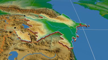 Azerbaycan fiziksel ortografik haritada yer aldı. Sermaye, idari sınırlar ve memnuniyet