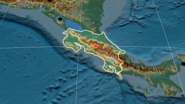 Kosta Rika ortografik haritada yer aldı. Sermaye, idari sınırlar ve memnuniyet