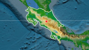 Kosta Rika fiziksel ortografik haritada özetlendi. Sermaye, idari sınırlar ve memnuniyet