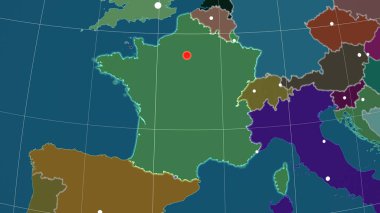 Fransa idari ortografik haritada özetlendi. Sermaye, idari sınırlar ve memnuniyet