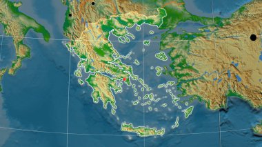 Yunanistan fiziksel ortografik haritada yer aldı. Sermaye, idari sınırlar ve memnuniyet
