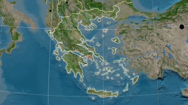 Yunanistan uydu ortografik haritasında ana hatlarını belirledi. Sermaye, idari sınırlar ve memnuniyet