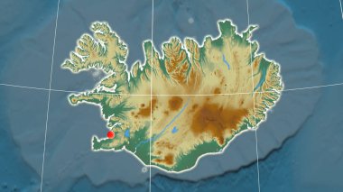 Iceland outlined on the relief orthographic map. Capital, administrative borders and graticule clipart