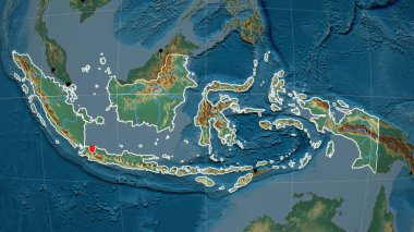 Endonezya yardım ortografik haritasında ana hatlarıyla belirtilmiş. Sermaye, idari sınırlar ve memnuniyet