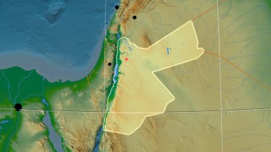 Jordan fiziksel ortografik haritada ana hatlarını belirledi. Sermaye, idari sınırlar ve memnuniyet
