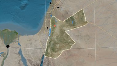 Jordan uydu ortografik haritasında ana hatlarını belirledi. Sermaye, idari sınırlar ve memnuniyet
