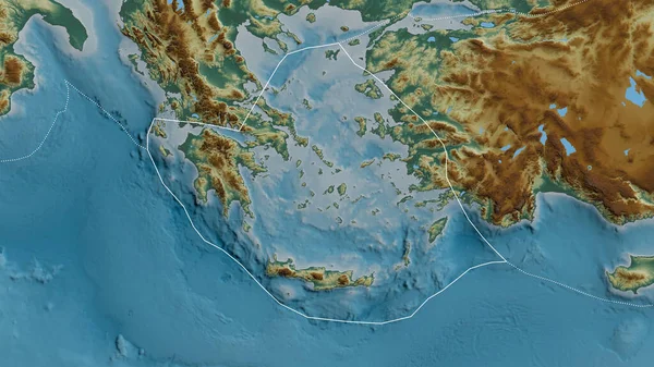 Zarys Płyty Tektonicznej Morza Egejskiego Brzegami Otaczających Płyt Tle Mapy — Zdjęcie stockowe