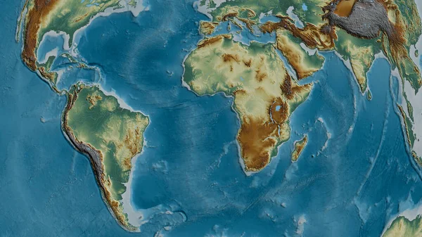 Afrika tektonik tabakasının etrafındaki bölgenin rahatlama haritası. 3B görüntüleme
